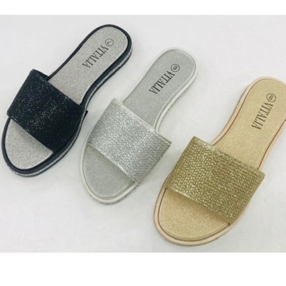Glitter Slides Women’s Spa Sandals Black & Silver Multiple Sizes Available - Picture 7 of 7